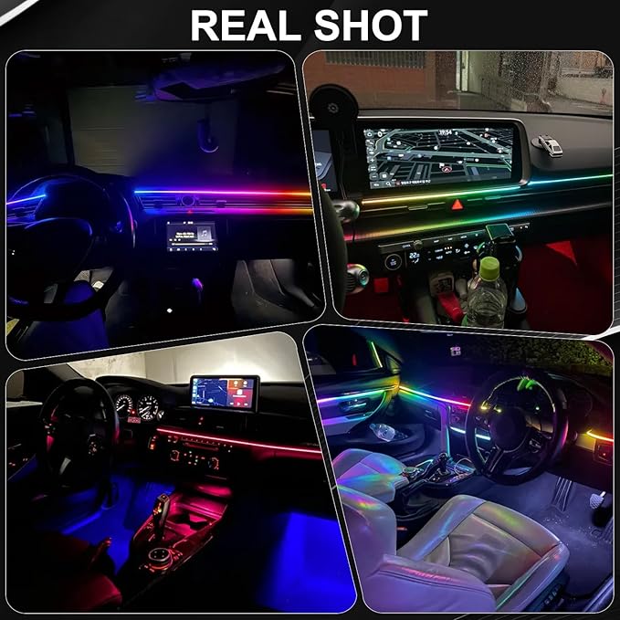 Dreamcolor Acrylic Interior Car LED Strip Lights, 10 in 1 Ambient Lighting Kit with Wireless APP, Dynamic Chasing Music Sync Fiber Optic Lights with DIY Mode, Car Inside Lighting Accessories