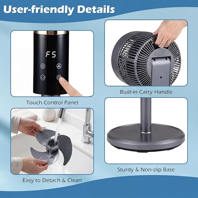 COSTWAY Pedestal Fan for Bedroom, Compact Oscillating Standing Fan with 70° Oscillation, 90° Tilt, 3 Adjustable Heights, 8 Speeds, 12H Timer & Remote, Quiet Table Fan for Home Office (Gray)