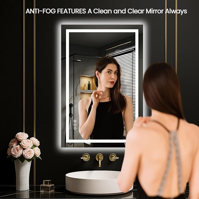 LOAAO 20"X30" LED Bathroom Mirror with Lights, Anti-Fog, Dimmable, Backlit + Front Lit, Lighted Bathroom Vanity Mirror for Wall, Memory Function, Tempered Glass, Safe to Use, ETL Listed