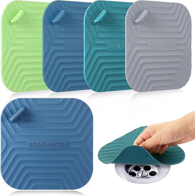 Yinkin 4 Pcs Shower Drain Cover Silicone Tub Stopper Floor Drain Cover Keep Bugs Out Sewer Anti-Odor Mat Deodorizing Plugs for Kitchen, Bathroom and Laundry(Gray, Green, Blue, Dark Green)