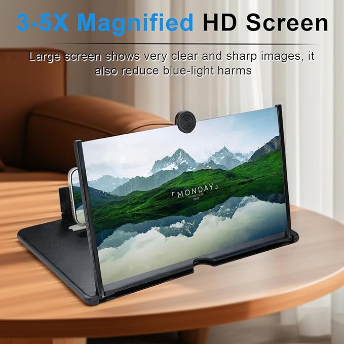 Phone Screen Magnifier, 3D HD Screen Amplifier Fresnel Lens Eye Protection, Foldable Pull-Out Screen for Movies & Online Learning, Universal Projector Screen Enlarger for All Smartphones