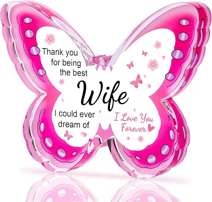 Mothers Day Gifts for Wife, Wife Mothers Day Gifts - Acrylic Butterfly Plaque To My Wife 4.3×3.3 in, Birthday Anniversary Christmas Valentines Day Gifts for Wife from Husband