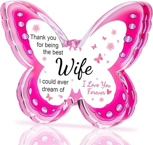 Mothers Day Gifts for Wife, Wife Mothers Day Gifts - Acrylic Butterfly Plaque To My Wife 4.3×3.3 in, Birthday Anniversary Christmas Valentines Day Gifts for Wife from Husband