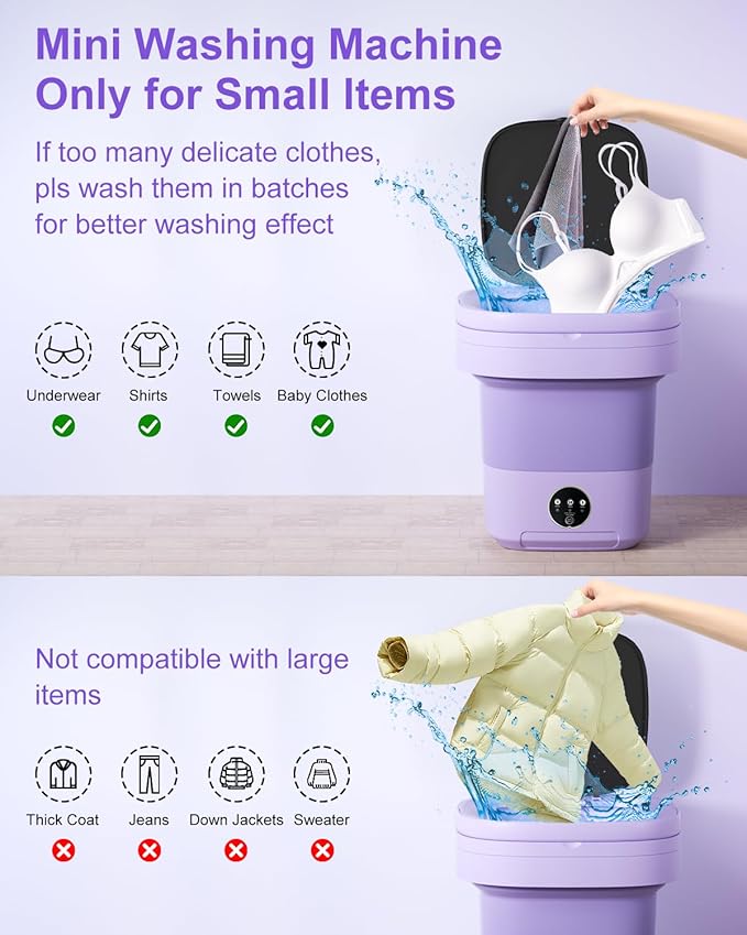 16L Portable Washing Machine, Folding Clothes Washer with Spin Basket & 3 Modes | Mini Washer for Underwear, Socks, Baby Clothes | Compact Washing Machine for Apartments, RV & Travel, Home (Purple)