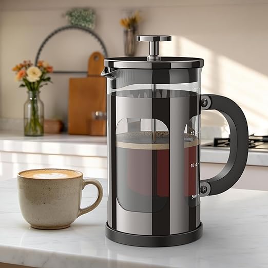 Veken French Press Coffee Maker 21oz 0.6 L, Single Serve Small Pot, Heat Resistant Thickened Borosilicate Glass,Stainless Steel Brewer,Cold Brew Cafetera Teapot for Kitchen Travel Camping, Dark Pewter