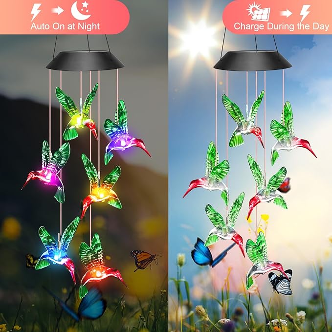Mom Grandma Nana Wife Sister Gifts for Mothers Day, Mother Birthday Gardening Hummingbird Gifts for Women, Winzwon Wind Chimes Solar Lights Outdoor Decor for Garden Patio Yard Porch