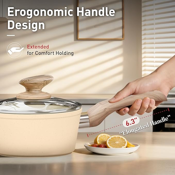 DisDelight Pots and Pans Set Non Stick, Granite Kitchen Cookware Sets for Cooking, Induction Frying Pan Set Nonstick, Cream White