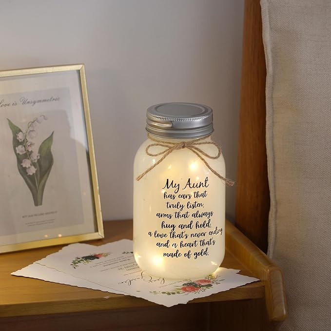 Maracco Mothers Day Aunt Gifts from Niece Nephew, Mason Jar Night Lights Birthday Gifts for Aunts, Auntie Gift Ideas, Best Aunt Ever Gift, Great Favorite Auntie Mason Jar (30oz)