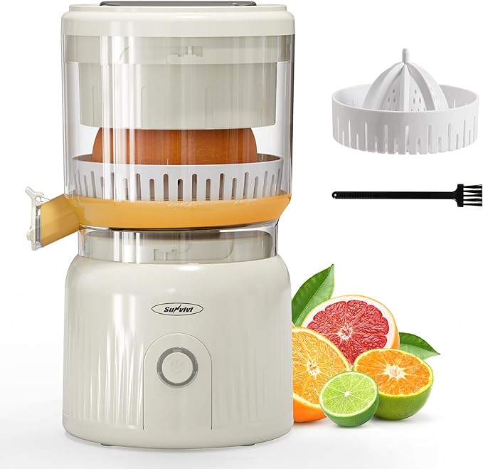 Electric Citrus Juicer, 90W High-Speed Juice Squeezer with 15,000 RPM Pure Copper Motor, Efficient Orange and Lemon Juicer for Soft Fruits, Compact Design with Easy Cleaning, White