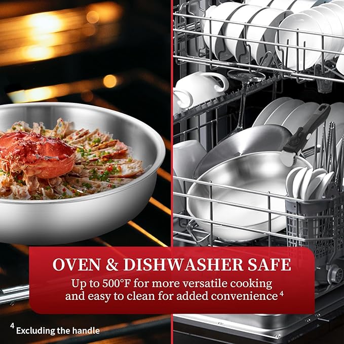 Inqibee Tri-Ply Stainless Steel Cookware Set with Removable Handle, Detachable Handle 8.5-11 Inch Frying Pan Set, Induction Kitchen Cooking Set for Home & RV Cooking, Dishwasher and Oven Safe