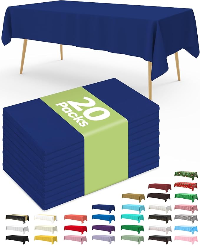 Pureegg Plastic Table Cloth Disposable 20 Pack, 54 x 108 Inch Table Cloths, Graduation Decorations Class of 2025, Graduation Party, Tablecloths, Rectangle, Plastic Cover, Leakproof & Sturdy, Navy Blue
