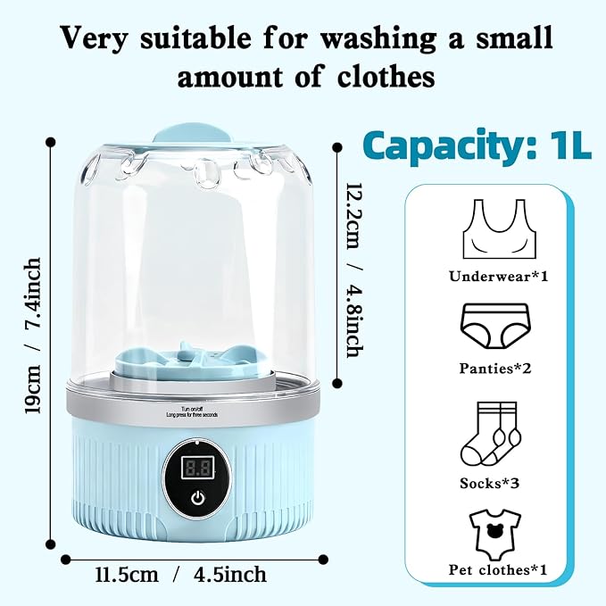 Portable Mini Washing Machine - 2025 Upgraded Washer for Underwear, Bra, Socks - Rechargeable Cordless Laundry Cup - Compact Travel Washers