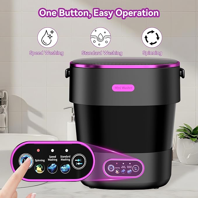 JUJOJB Portable Washing Machine, Folding 20L Mini Washer and Spin-Dryer, 3 Cleaning Modes Small Compact Laundry Machine of Underwear, Baby Clothes, for Apartments, Dormitories, RV, Travel, Black