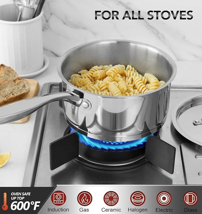 MICHELANGELO Stainless Steel Saucepan Set with Lids, 1QT & 2QT & 3QT Small Sauce Pans, 304 Stainless Steel Sauce Pot Set with Tri-Ply Base, Induction Compatible, Dishwasher Safe, for Milk, Sauce, Soup