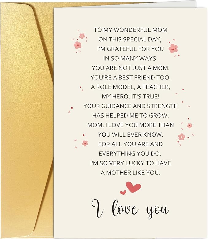 Spercy Poem Mothers Day Card, Heartfelt Mothers Day Card for Mom, Poem Birthday Card for Mom from Children, Happy Mothers Day Card Gift for Mom, Love You Mom Card