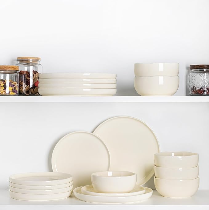 TheTerra Ceramic Dinnerware Sets for 4, 12 Pieces Porcelain Lightweight Plates and Bowls Sets, Scratch Resistant Dish Set, Oven & Microwave & Dishwasher Safe,Ivory