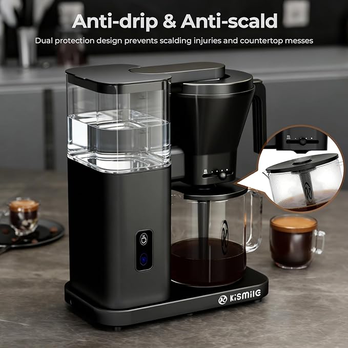 Kismile 8 Cup Drip Coffee Maker, SCA Certified Hot & Cold Brew Coffee Machine, Fast Heating to 197–205℉, 40 Min Keep Warm, Adjustable Flow Control, Easy to Clean