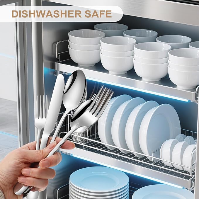 Lazycorner Silverware Set 50 Piece Stainless Steel Flatware Set Silverware Utensils for 10 People Includes Forks Knives Spoons & Salad Forks Dishwasher Safe for Home Restaurant or Outdoor Use