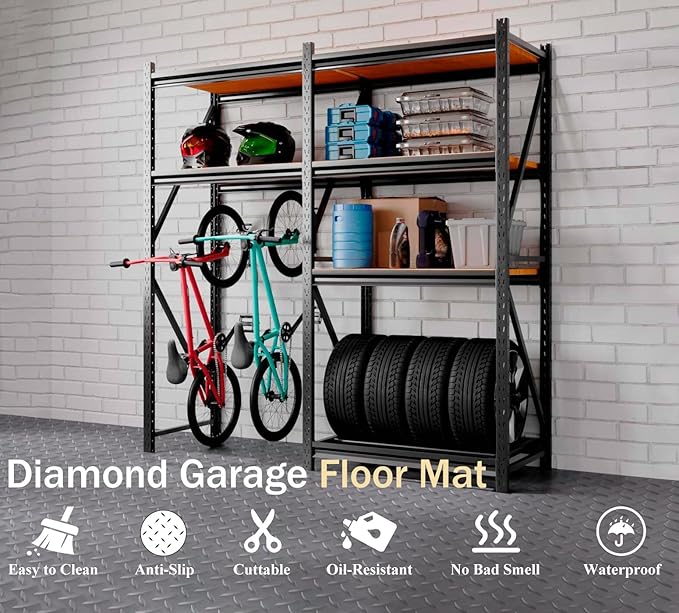 StellarStar 4x30 FT Garage Floor Mat, 2.8mm Thickened PVC Diamond Plate Garage Mat with 20PCS Tapes, Rubber Flooring Rolls for Under Car, Non-Slip Rubber Motorcycle Mat for Golf Cart, Trailer, Gray