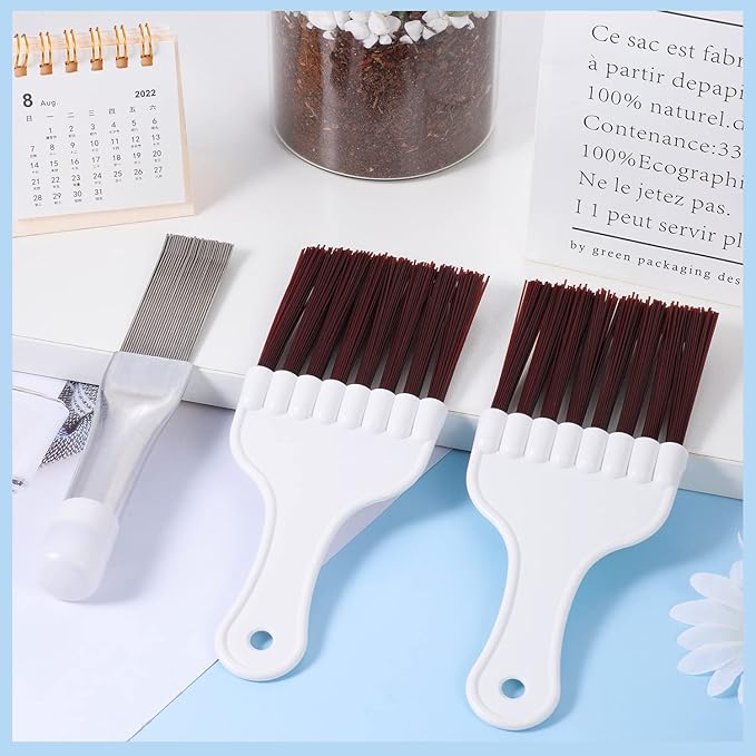 Pimoys 3 in 1 Set Air Conditioner Condenser Fin Comb, 1 Coil Cleaner Stainless Steel Fin Comb with 2 Evaporator Radiator Cleaning Whisk Brush
