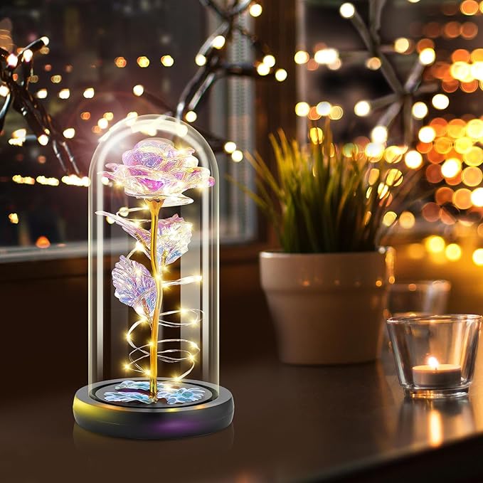 Otlonpe Preserved Forever Mothers Day Flower Gifts for Mom, Glass Light Up Rose Gifts for Women Grandma Girlfriend Wife Sister Her, Valentines Mothers Day Christmas Birthday Womens Gift (Colorful)
