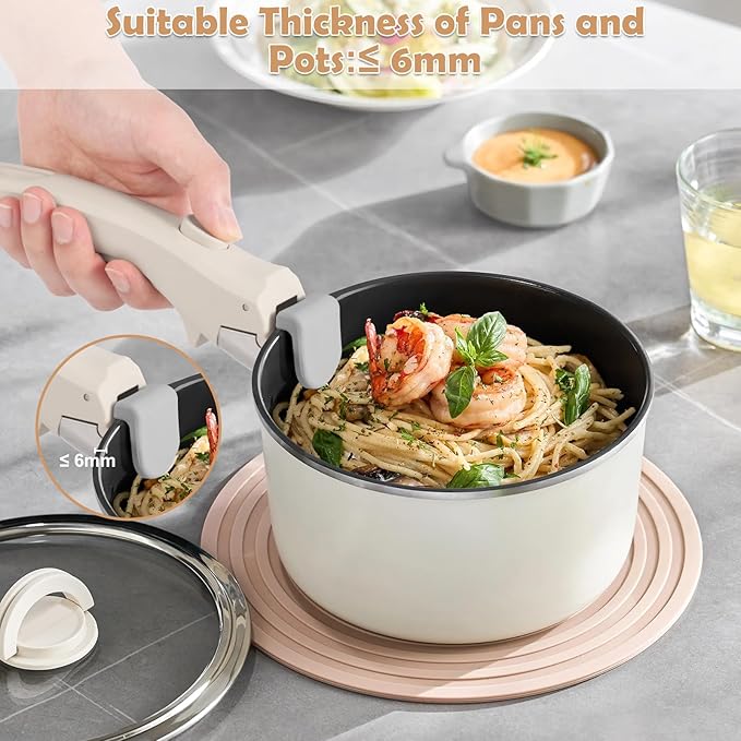 Wayona Removable Handle for Pots and Pans Black - Universal Detachable Pan Handle - Heat-Resistant Plastic, Stainless Steel, Silicone - White Gray