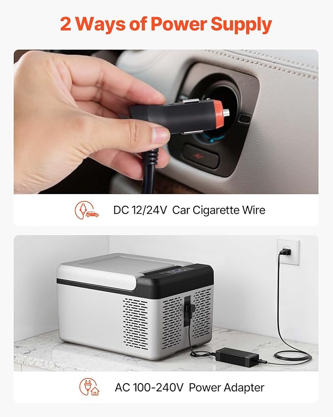 VEVOR 12V Car Refrigerator 10 QT, Portable Mini Freezer with APP Control, -4℉ to 68℉, 12/24V DC & 110-220V AC Compressor Cooler for Travel, Camping, Home, Road Trip
