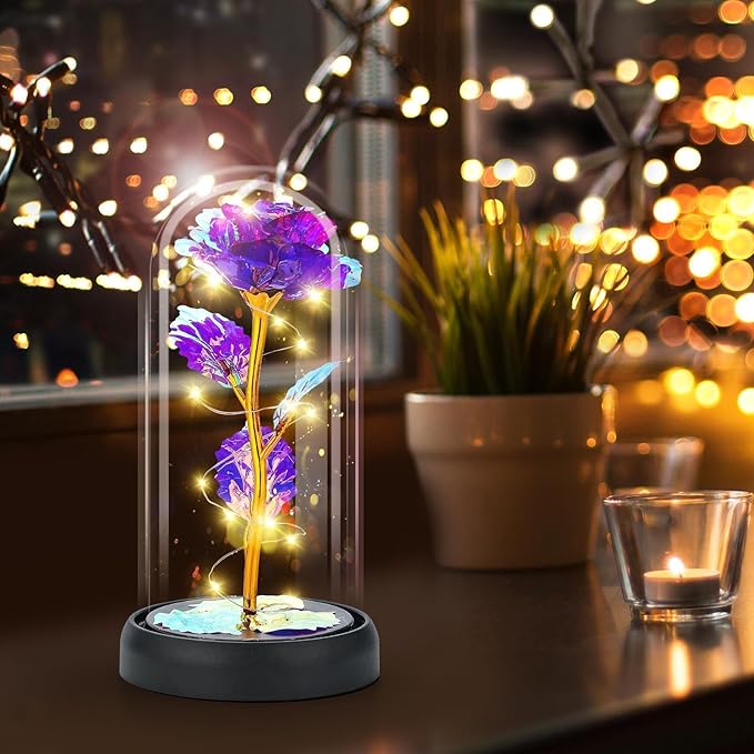 Otlonpe Mothers Day Flowers Gifts for Mom from Daughter Son, Preserved Forever Glass Light Up Rose Gifts for Grandma Wife Women Girlfriend Sister, Teacher Appreciation Graduation Gift for Her (Purple)