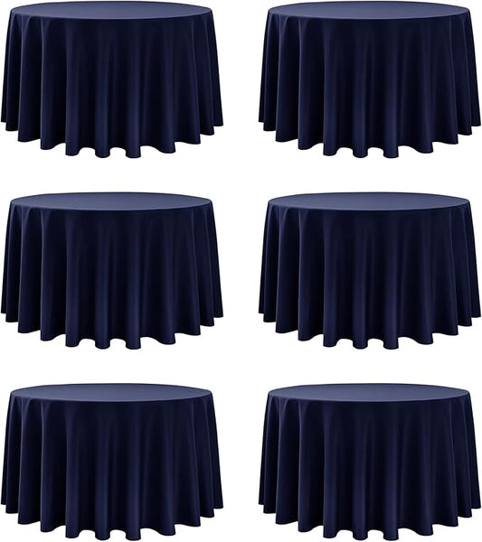 6-Pack Navy Blue Round Tablecloths, 120 Inches, Stain-Resistant Polyester for 5-6 Ft Round Tables - Washable Table Covers for Weddings, Banquets, Birthday Parties, Events
