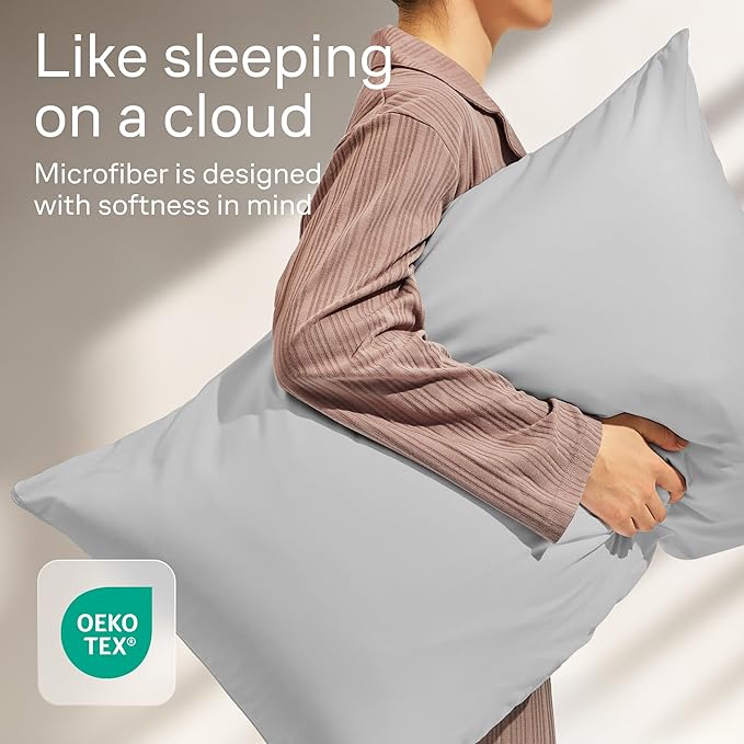 Ultra Soft Pillow Protectors with Zipper King Size - Set of 4 Breathable Pillow Covers - 100% Protection Against Stains, Dust & Dirt - Machine Washable (Light Gray)