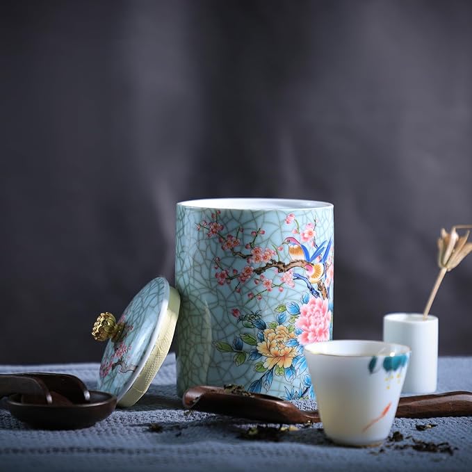 Enamel Ceramic Tea Caddy Tea Canister Tea Storage Container Tins Jar with Airtight Lid Water-proof Tank for Tea, Coffee, Herb, Sugar, Spice, Nuts
