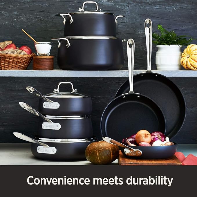 All-Clad HA1 Hard Anodized Nonstick Griddle 11 x 11 Inch Pots and Pans, Cookware Black & HA1 Hard Anodized Nonstick Fry Pan 12 Inch Induction Pots and Pans, Cookware Black