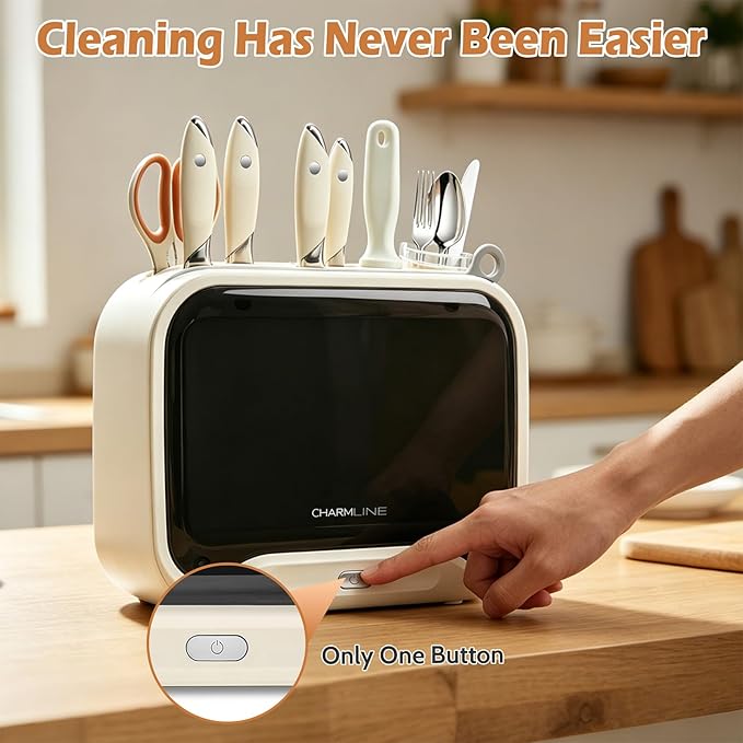 Charmline Next-Gen Smart Cutting Board and Knife Set with Holder, Self-Cleaning and Drying, Space-Saving Kitchen Organizer, Practical Gift for Mom, Housewarming, Birthday & Christmas