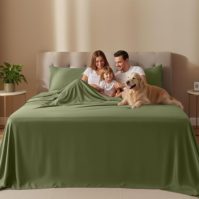 Utopia Bedding King Size Sheet Set – 4 Piece Bed Sheets, Soft and Breathable Microfiber, Includes 1 Fitted Sheet, 1 Flat Sheet and 2 Pillowcases – Oeko Tex (Olive)