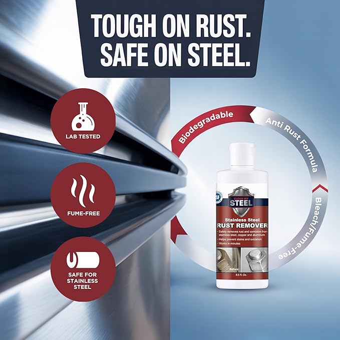 CLEAN MY STEEL 8.5 oz Stainless Steel Rust Remover – NSF Approved Non-Toxic Fast-Acting Rust Stain Remover for Appliances, Sinks & Grills