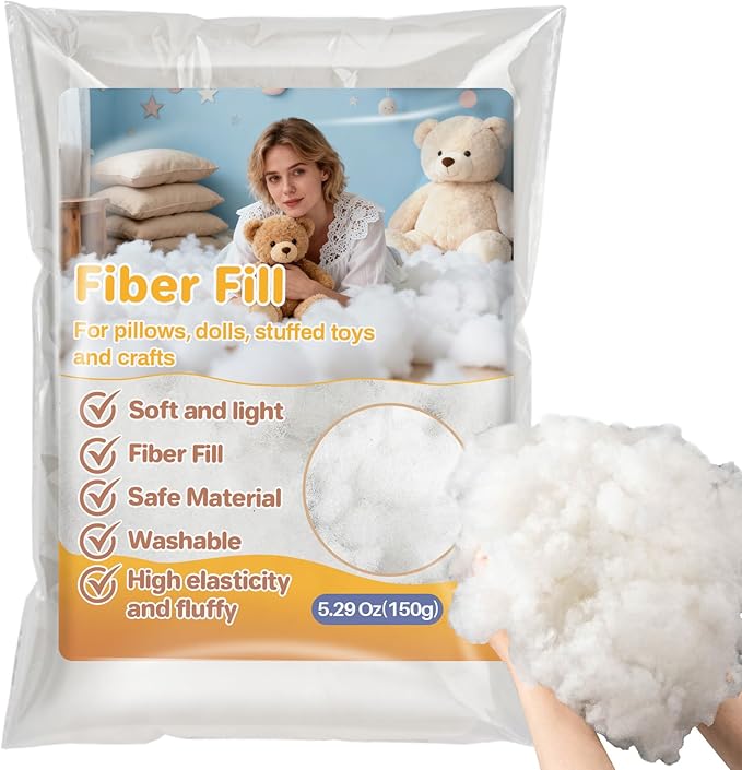 RAINFLOW 5.3oz Polyester Premium Fiber Fill - Polyester Fiber Fill,Soft and Resilience,Stuffing for Pillow,Small Dolls,Cushion,Craft and Stuffed Animals,pp Cotton Stuffing for DIY Craft,Recyclable