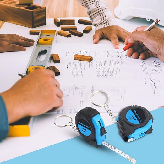 Xuhal 50 Pcs Mini Measuring Tape Keychains Small Measuring Tape Bulk Set 3ft Retractable Measurement with Pause Buttons for Engineer Crafter, Autowind and Lock(Blue)