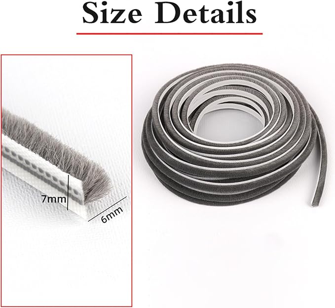 Window Weather Stripping Door Seal, Door Window Weatherstrip Brush Type Windproof Soundproof Insect Proof Grey Multiple Sizes(7 x 6mm)