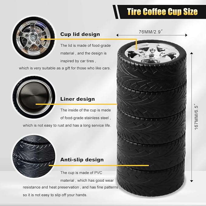 Tire Coffee Mug Gift for Man Christmas Car Coffee Mug Gifts, Stainless Steel Coffee Tea Mug for Fathers Day Thanksgiving Valentine Car Lover Birthday Gift