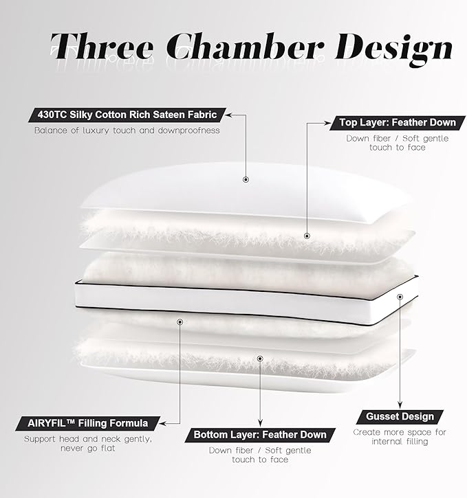 DOWNSTORIA Feather Down Pillows Queen Size Set of 2 with Gusset, Luxury Hotel Collection Bed Pillow 2 Pack, Down Surrounded Gusseted Pillows for Sleeping, Soft Fluffy for Side, Back Sleepers 20x30 in.