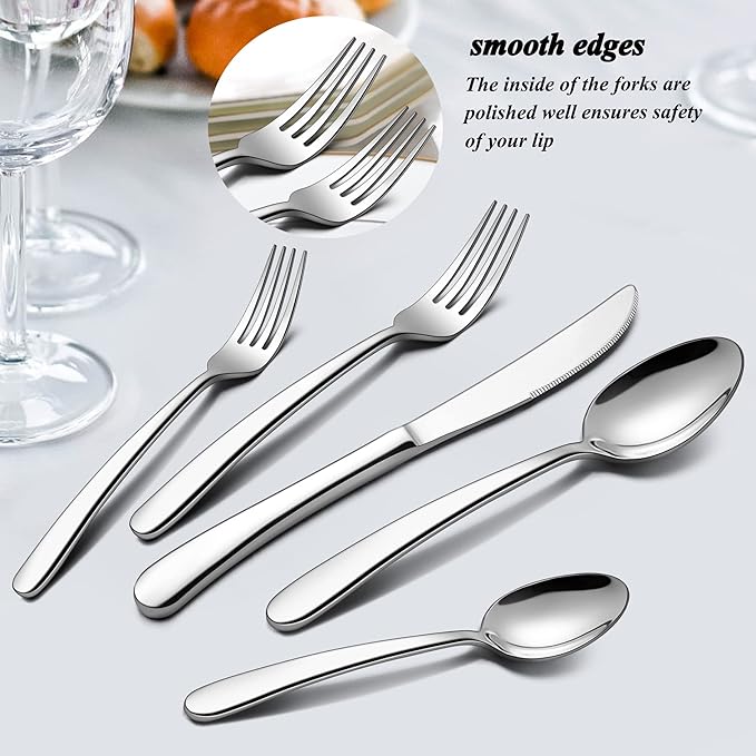 LIANYU 40-Piece Heavy Duty Silverware Set, Stainless Steel Flatware Cutlery Set for 8, Heavy Weight Eating Utensils for Home Restaurant Wedding, Dishwasher Safe, Mirror Polished