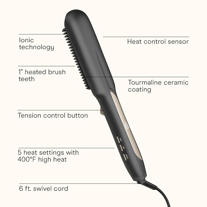 Infiniti PRO CONAIR Tension Control Straightening Brush, Heated Hair Straightener Brush with Tension Control Holds Hair in Place, Ionic Technology Adds Shine and Reduces Frizz, Gray