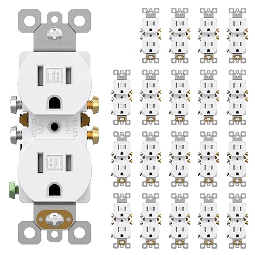 AIDA 20 Pack 15 Amp Outlet Duplex Electrical Receptacle Outlets,Power Outlet,Tamper Resistant,Heavy-Duty Receptacle, 2 Pole,3-Wire, Self-Grounding Clip, NEMA 5-15R,UL Listed,White