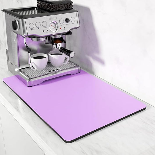 Rnivvi Coffee Mat, 16" x 24" Coffee Bar Mats for Espresso Machine Station Accessories and Organizer, Hide Stain Rubber Backed Absorbent Dish Drying Pad for Kitchen Counter, Cute Bar Decor Pad, Purple