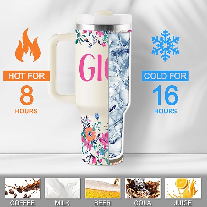 ROSTANTEN Gigi Gifts for Grandma Mothers Day Gifts for Gigi from Grandkids Best Grandma Gift for Christmas Birthday 40oz Travel Cup Insulated Tumbler with Lid & Straw