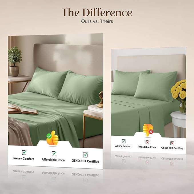 Utopia Bedding King Size Sheet Set – 4 Piece Bed Sheets, Soft and Breathable Microfiber, Includes 1 Fitted Sheet, 1 Flat Sheet and 2 Pillowcases – Oeko Tex (Sage)