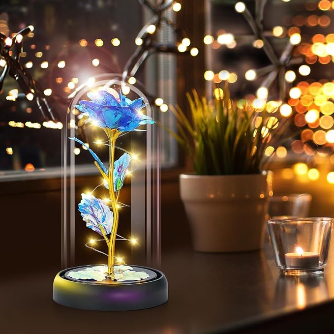 Otlonpe Mothers Day Flowers Gifts for Mom from Daughter Son, Preserved Forever Glass Light Up Rose Gifts for Grandma Wife Women Girlfriend Sister, Teacher Appreciation Graduation Gift for Her (Blue)