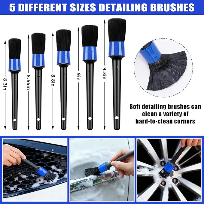 AUTODECO Car Wash Detailing Kit Cleaning Kits with Foam Gun Sprayer, Car Wash Brush and Large Wash Mitt Duster for Car Interior and Exterior Cleaning (Blue)