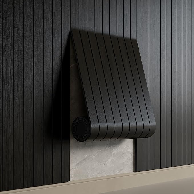 YU LI 3DH Peel and Stick PVC Slat Wall Panel 236"x15.75" Self-Adhesive Thick Faux Black Wood Grain Wallpaper Panel 3D Soundproof Wall Panels for Walls & Ceilings