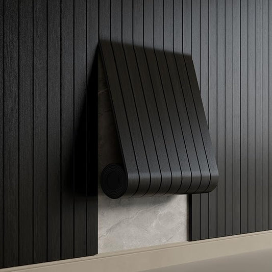 YU LI 3DH Peel and Stick PVC Slat Wall Panel 118"x15.75" Self-Adhesive Thick Faux Black Wood Grain Wallpaper Panel 3D Soundproof Wall Panels for Walls & Ceilings